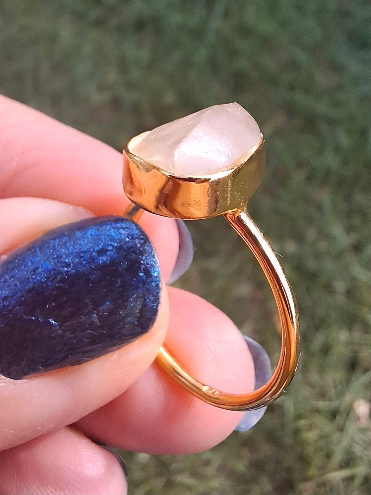 Libyan Desert Glass Ring, 14K GOLD Plated, size small O, Tektite (Ref: LR74)
