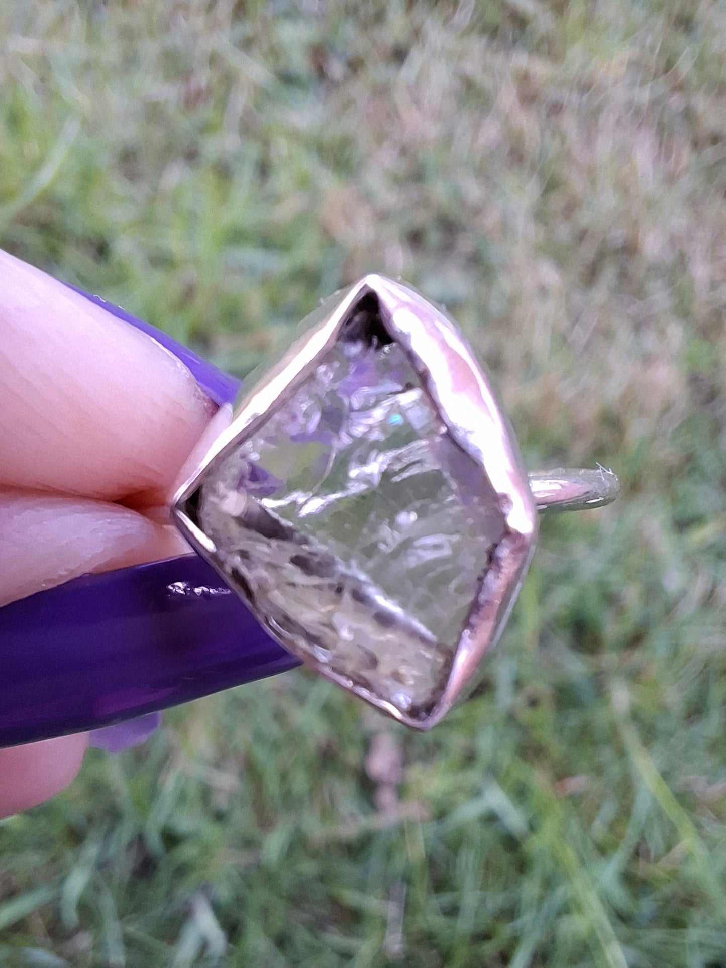 Libyan Desert Glass Ring, size T, 925 silver, Tektite (Ref: LR49)