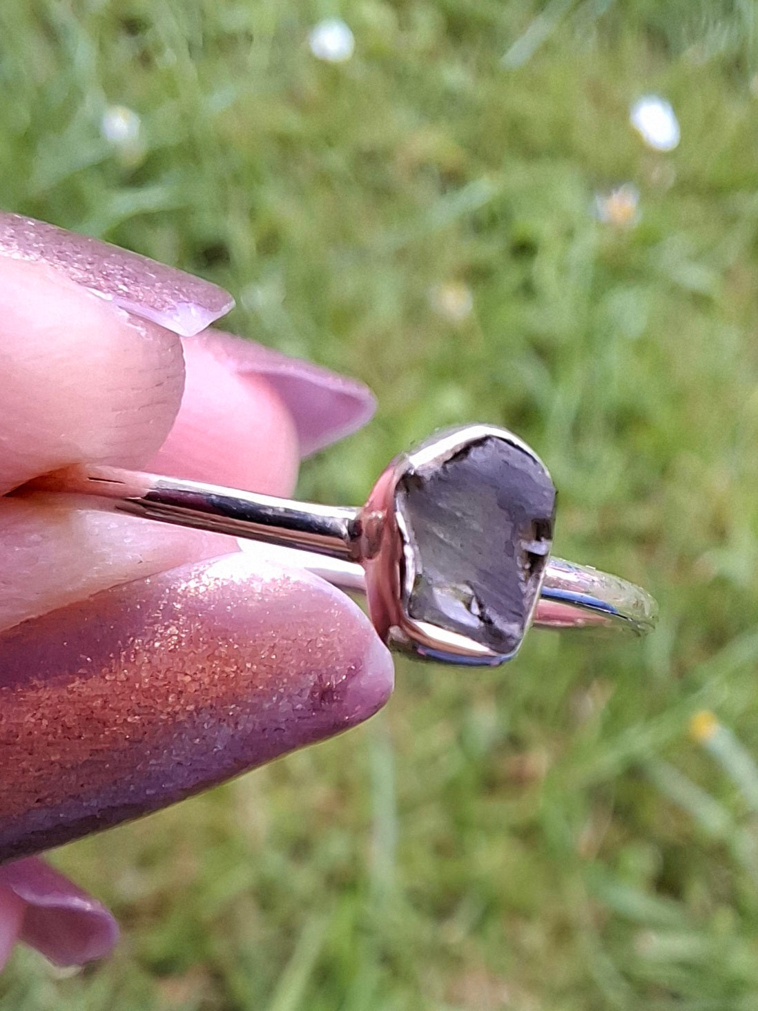 Moldavite Ring, size small R, 925 Silver, Tektite (Ref: R52)