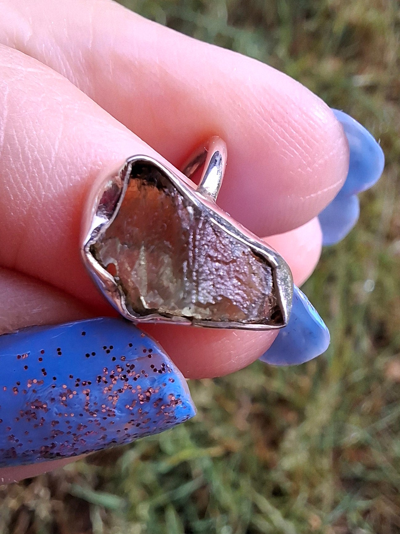 Moldavite Ring, size large G/small H, 925 Silver, Tektite (Ref: R19)