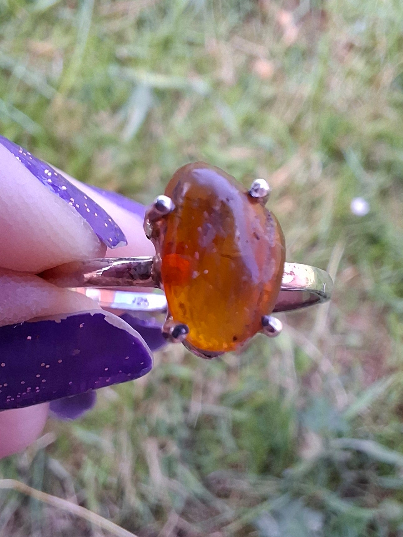 Baltic Amber Ring, size large W, 925 Silver, Fossil (Ref: AR29)