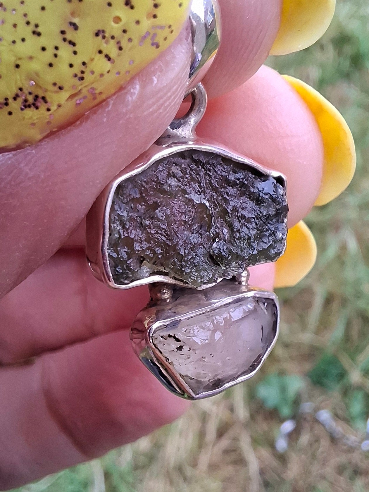 Moldavite & Libyan Desert Glass Pendant, 925 Silver, Tektite (Ref: MLP2)