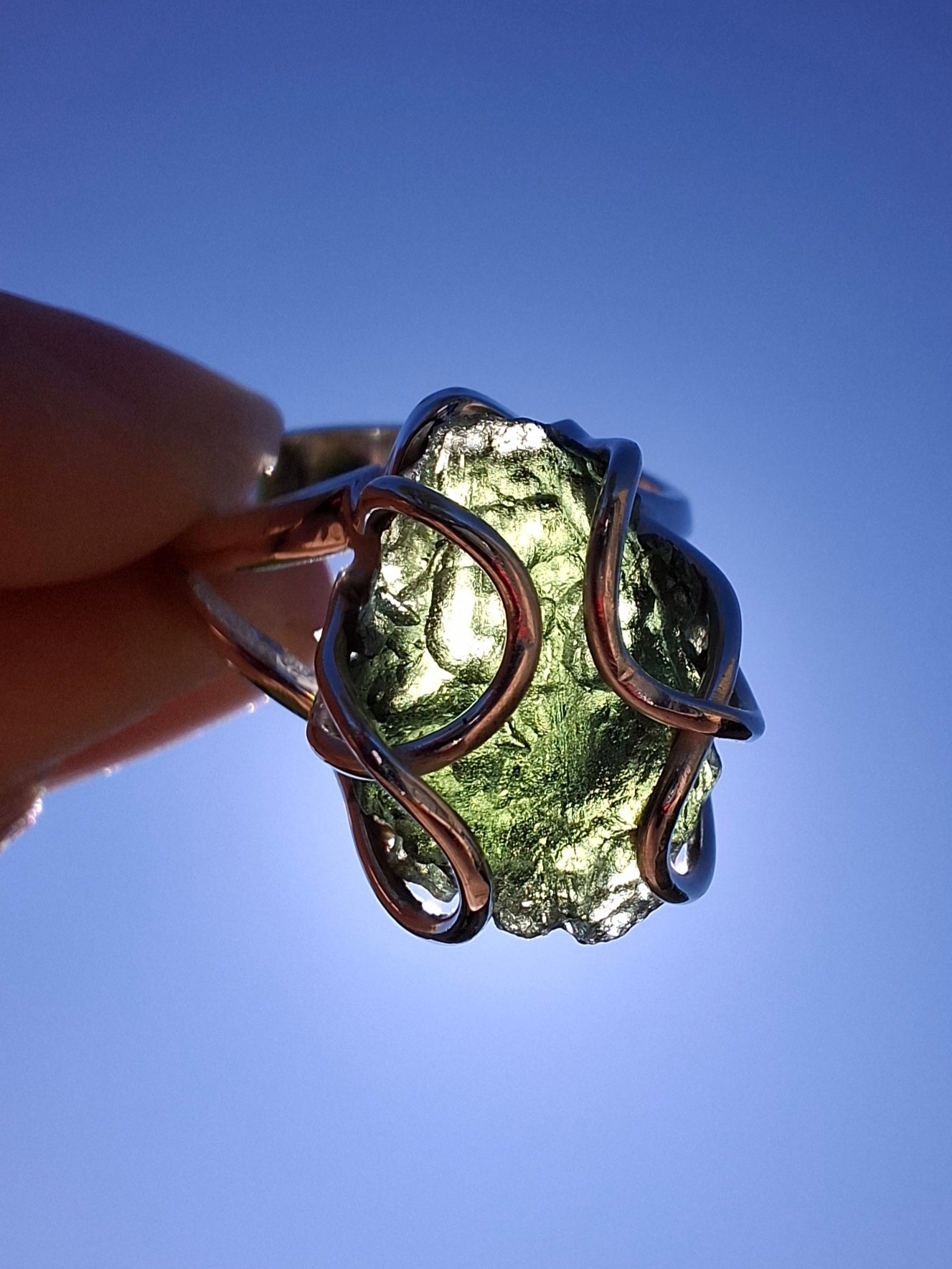 Moldavite Ring, size O, 925 Silver, Tektite (Ref: R7)