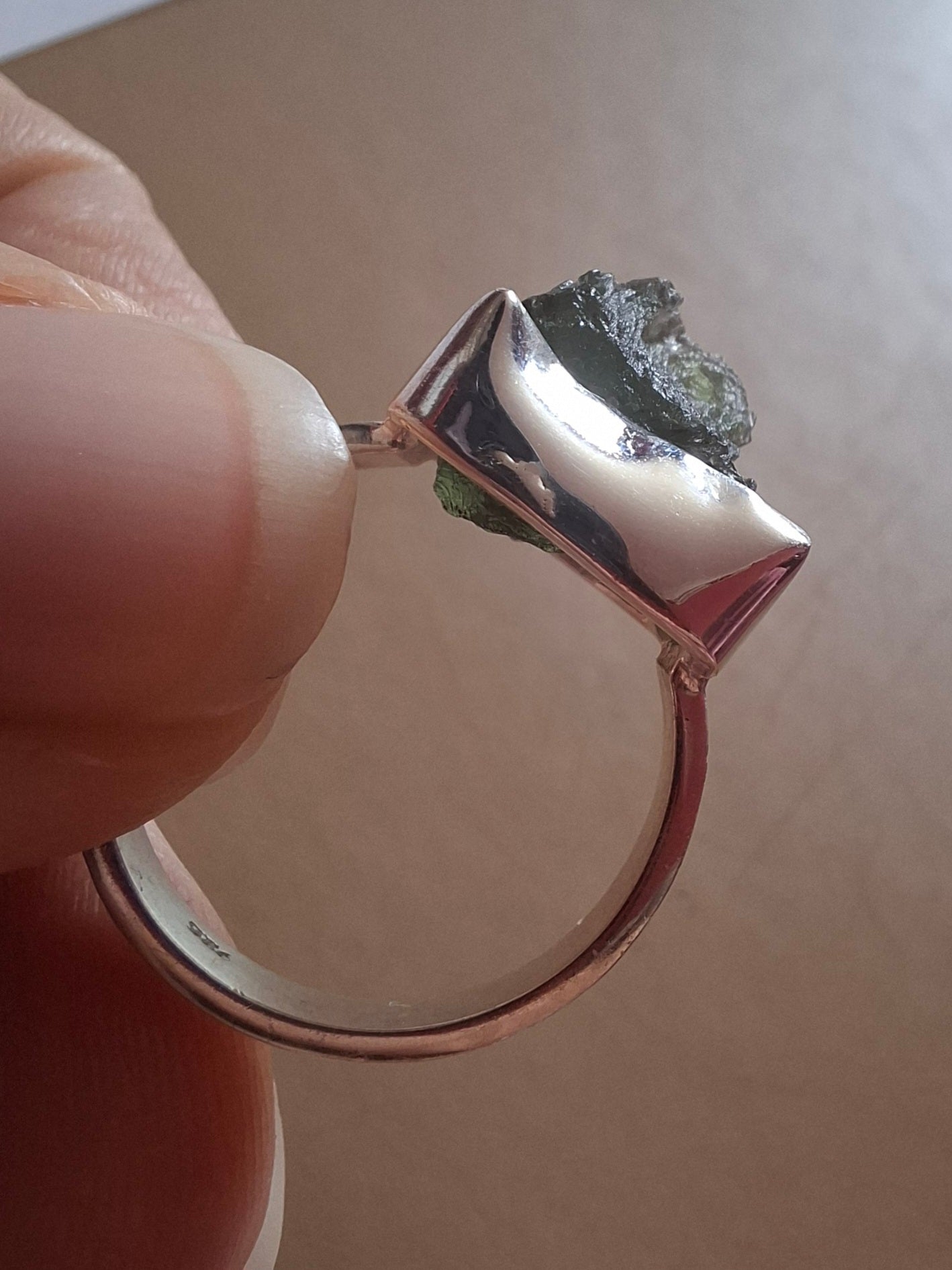 Moldavite Ring, size K, 925 Silver, Tektite (Ref: R302)