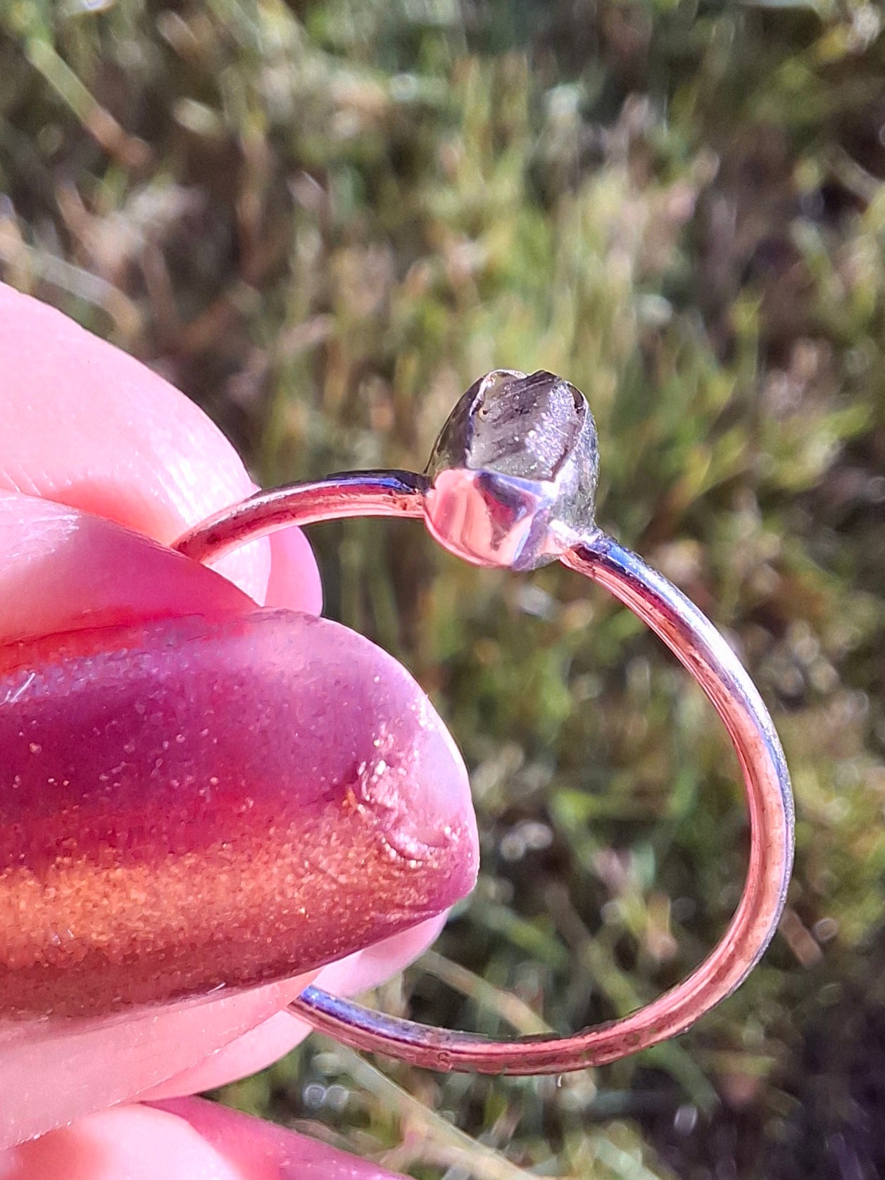 Moldavite Ring, size large T/small U, 925 Silver, Tektite (Ref: R71)