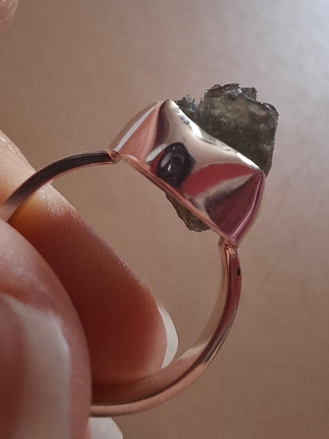 Moldavite Ring, size K, 925 Silver, Tektite (Ref: R302)