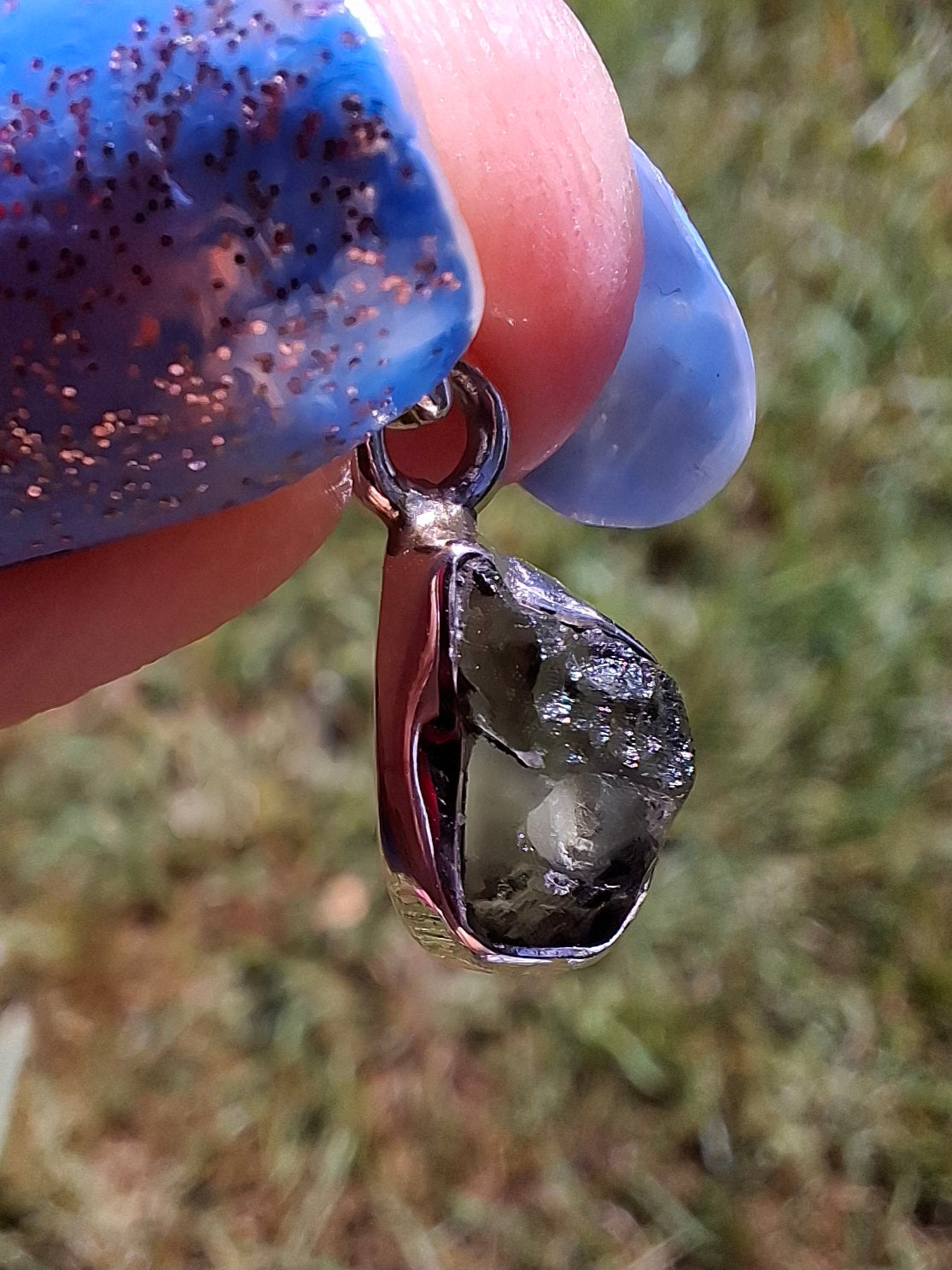 Moldavite Pendant, 925 Silver, Tektite (Ref: P72)