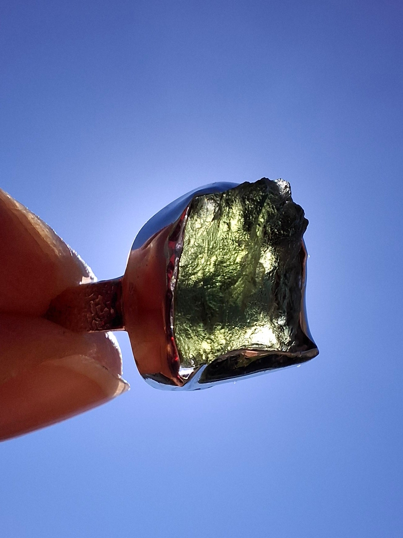 Moldavite Ring, size K, 925 Silver, Tektite (Ref: R302)