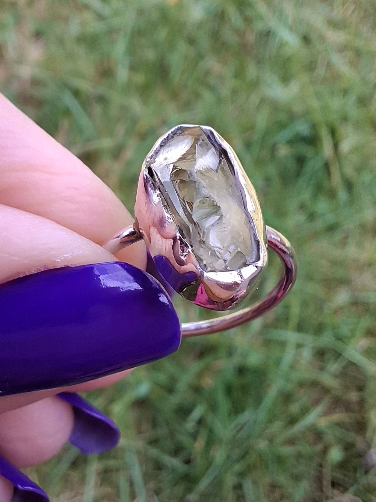 Libyan Desert Glass Ring, size K, 925 Silver, Tektite 🌈 (Ref: LR12)