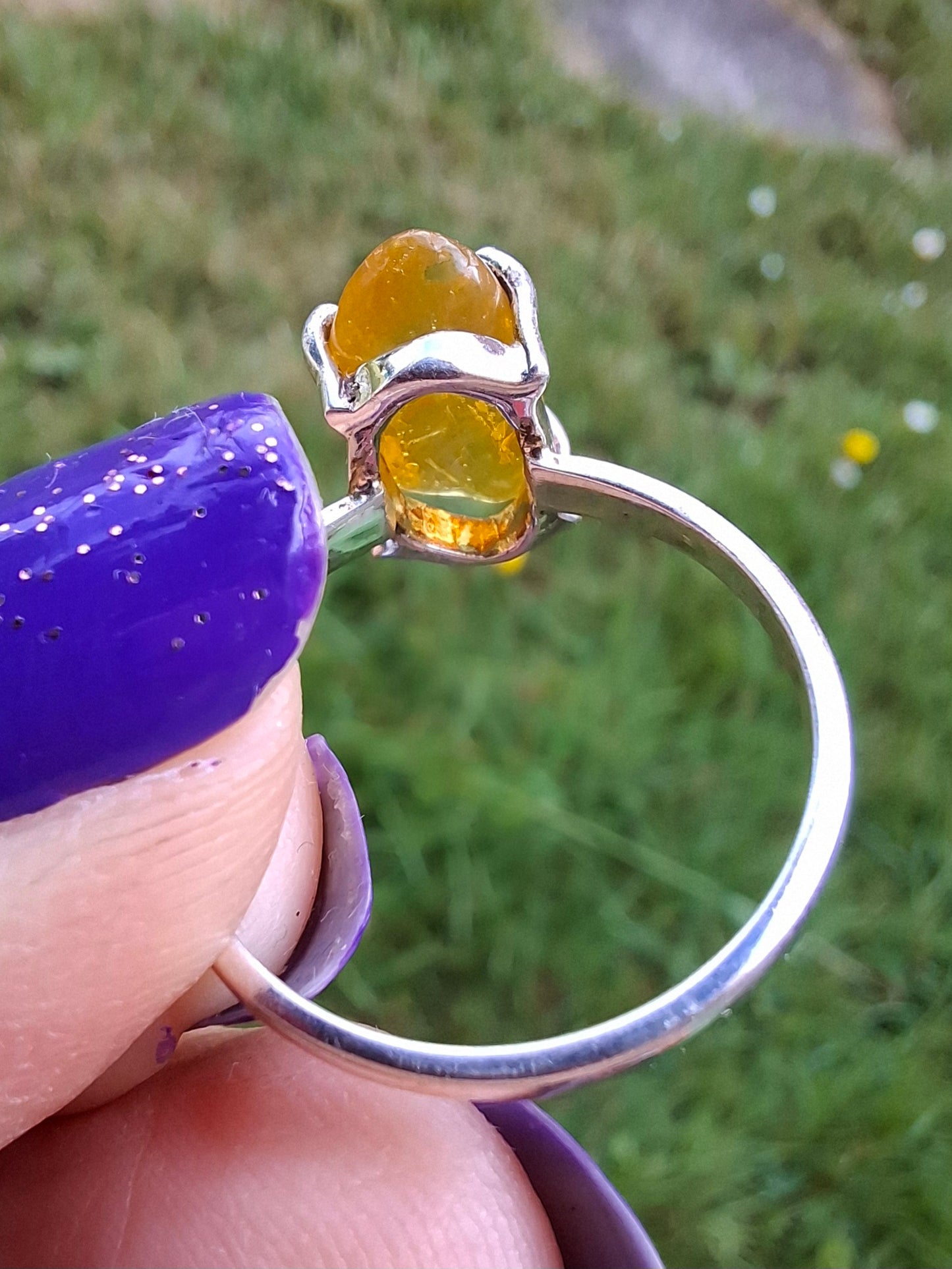 Baltic Amber Ring, size O, 925 Silver, Fossil (Ref: AR11)