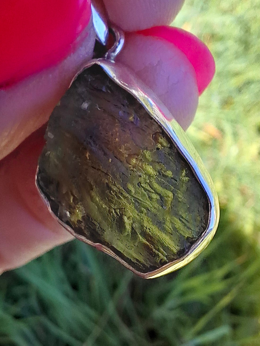 Moldavite Pendant, 925 Silver, Tektite (Ref: P429)