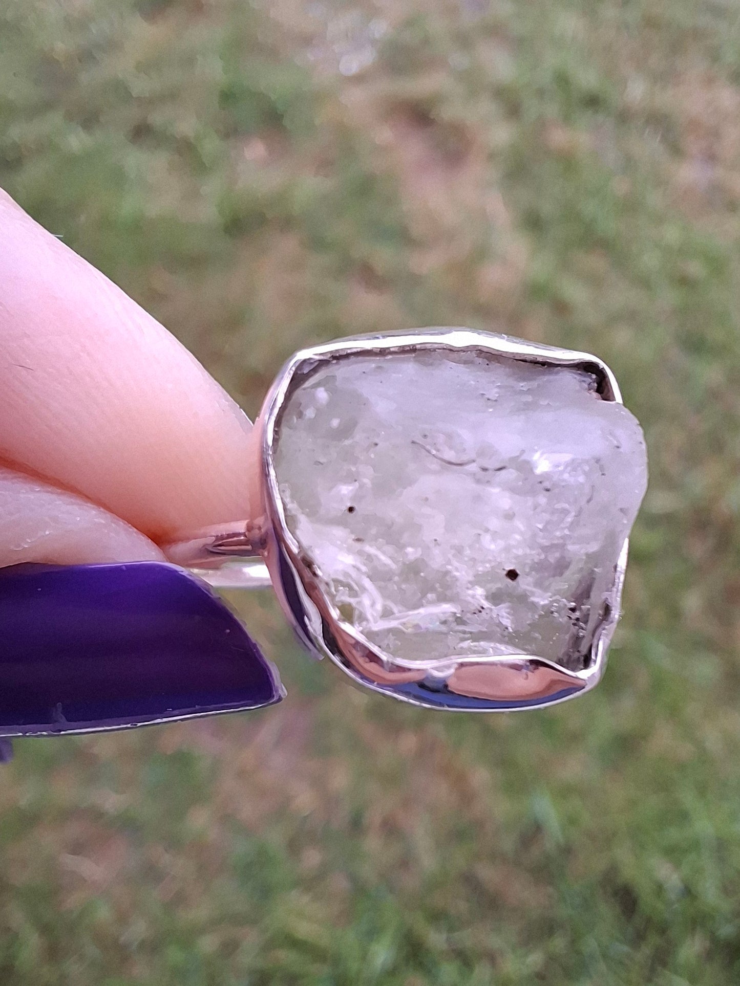 Libyan Desert Glass Ring, size P, 925 Silver, Tektite (Ref: LR27)