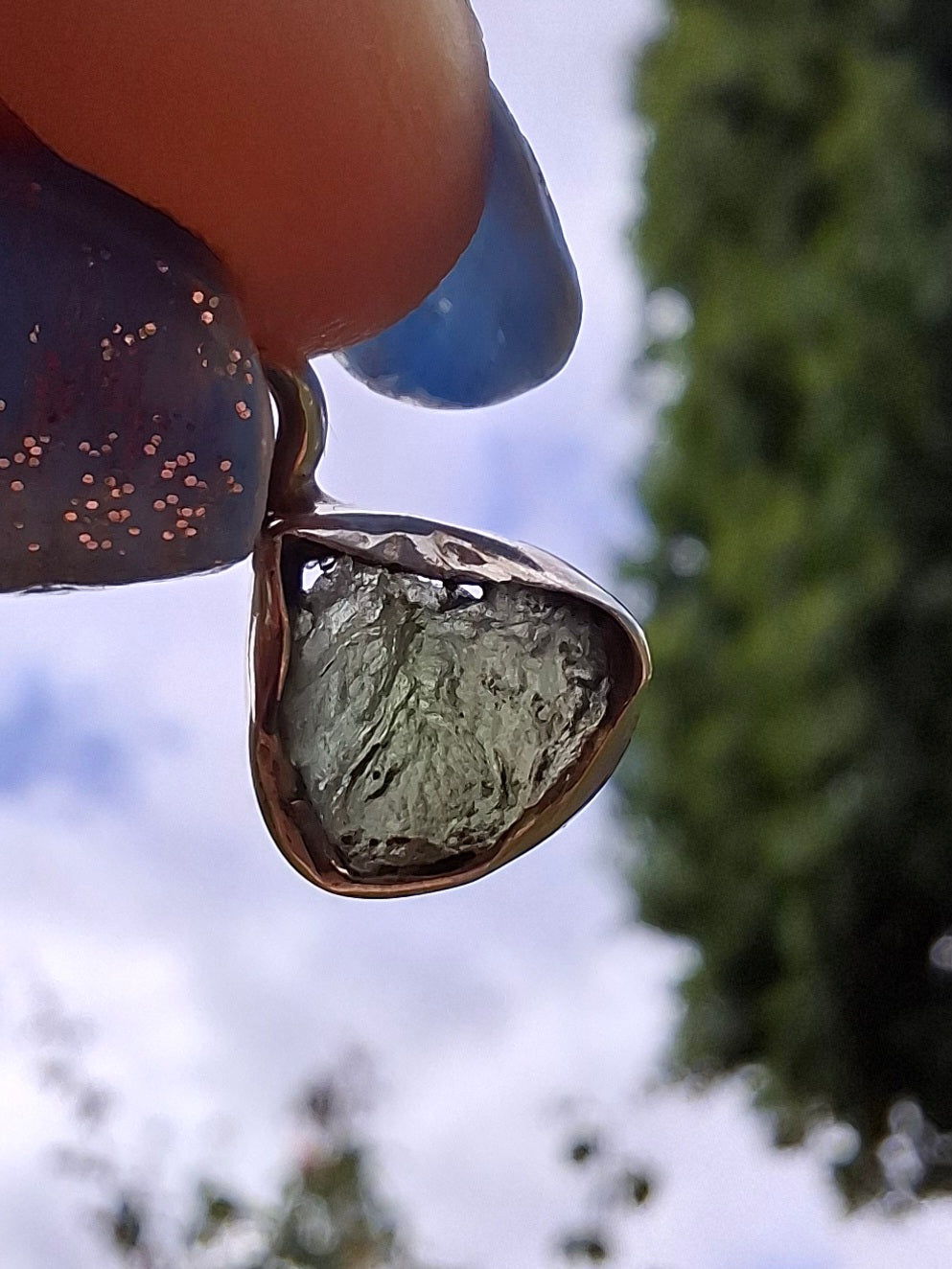 Moldavite Pendant, 925 Silver, Tektite (Ref: P69)