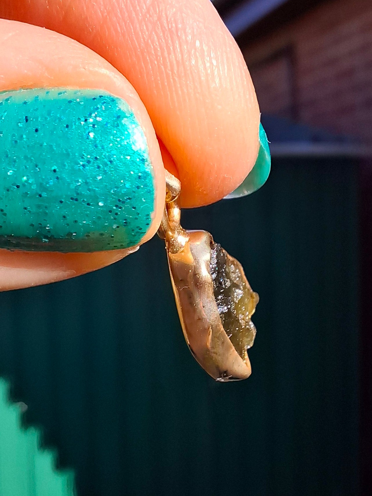 Moldavite Pendant, 14K GOLD Plated, Tektite (Ref: P446)