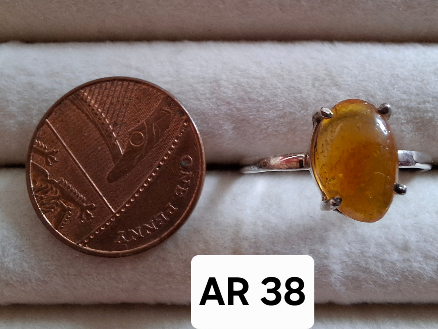 Baltic Amber Ring, size large Y, 925 Silver, Fossil (Ref: AR38)