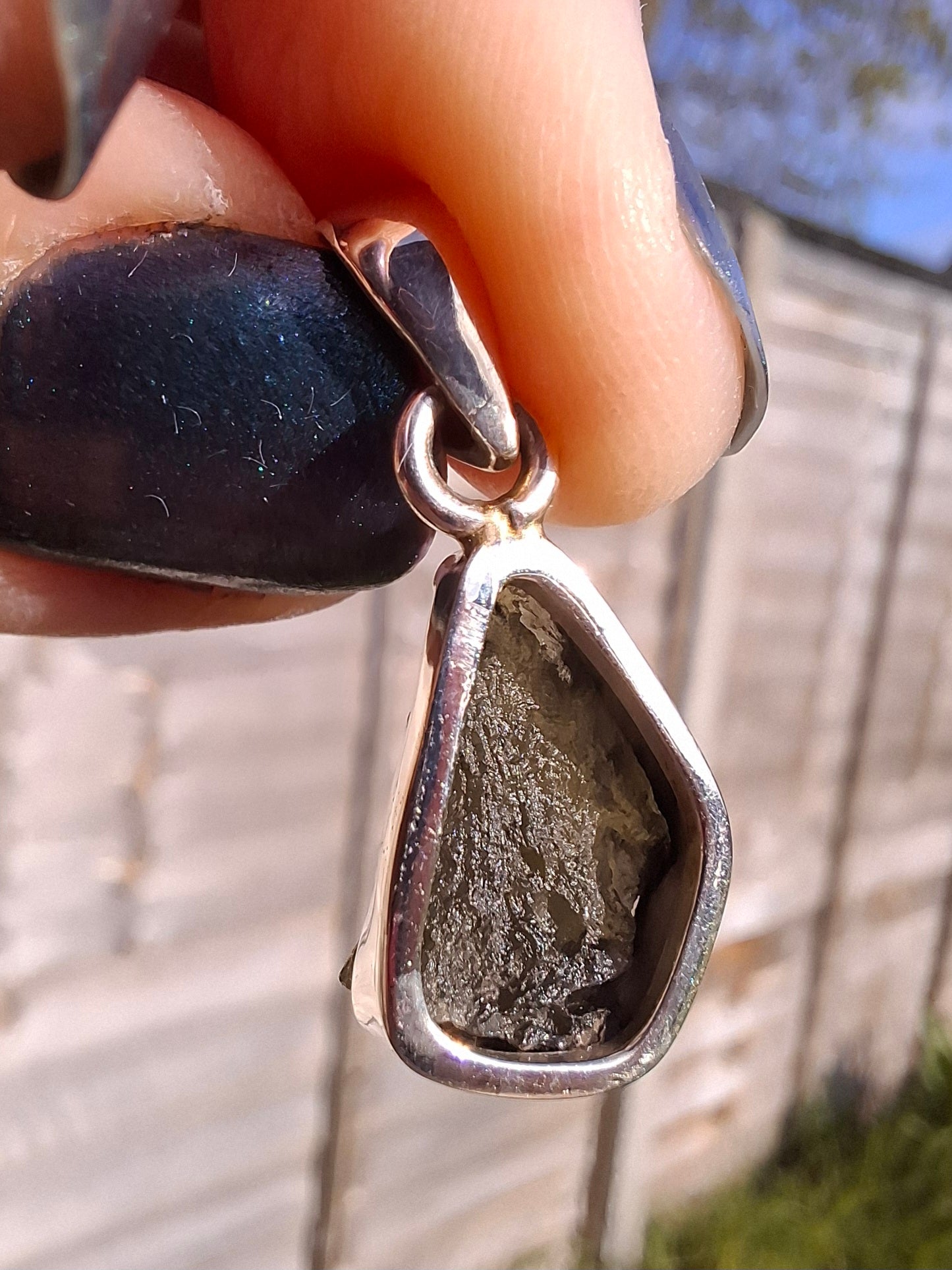 Moldavite Pendant, 925 Silver, Tektite (Ref: P7)