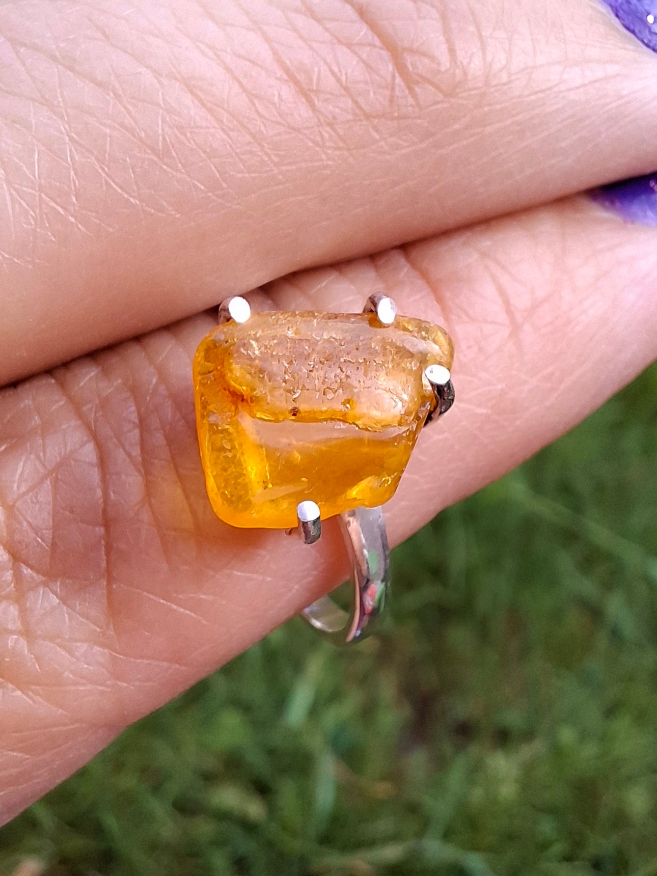 Baltic Amber Ring, size large R, 925 Silver, Fossil (Ref: AR15)