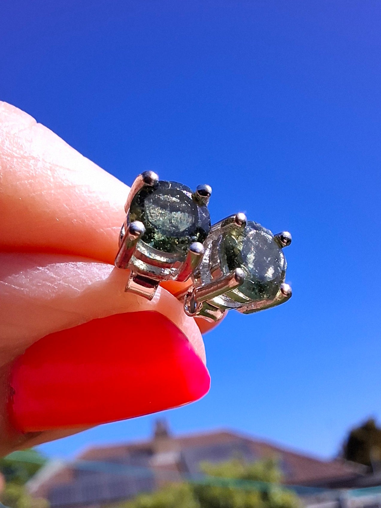 Moldavite (faceted) 5mm STUD EARRINGS, 925 Silver, Tektite (Ref: Pair51)