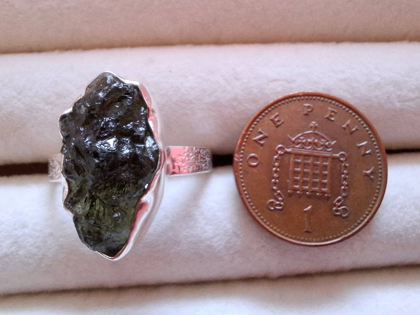 Moldavite Ring, size U, 925 Silver, Tektite (Ref: R325)