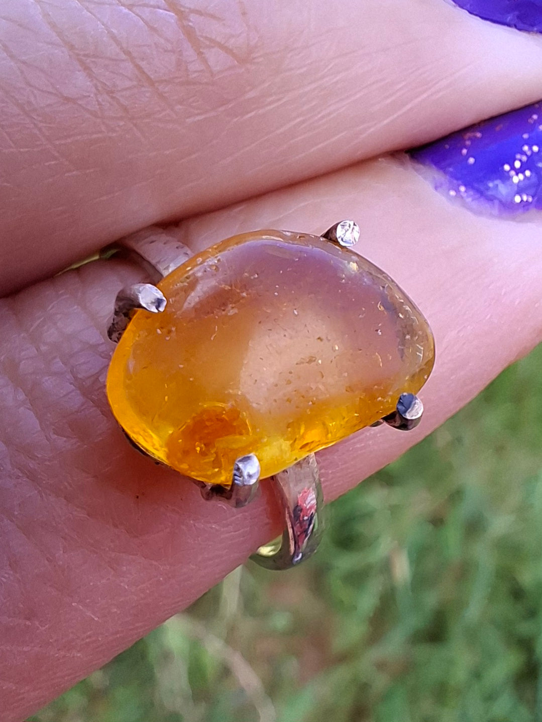Baltic Amber Ring, size large K, 925 Silver, Fossil (Ref: AR31)