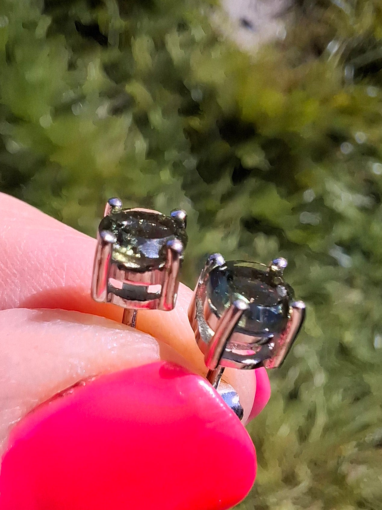 Moldavite (faceted) 5mm STUD EARRINGS, 925 Silver, Tektite (Pair16)