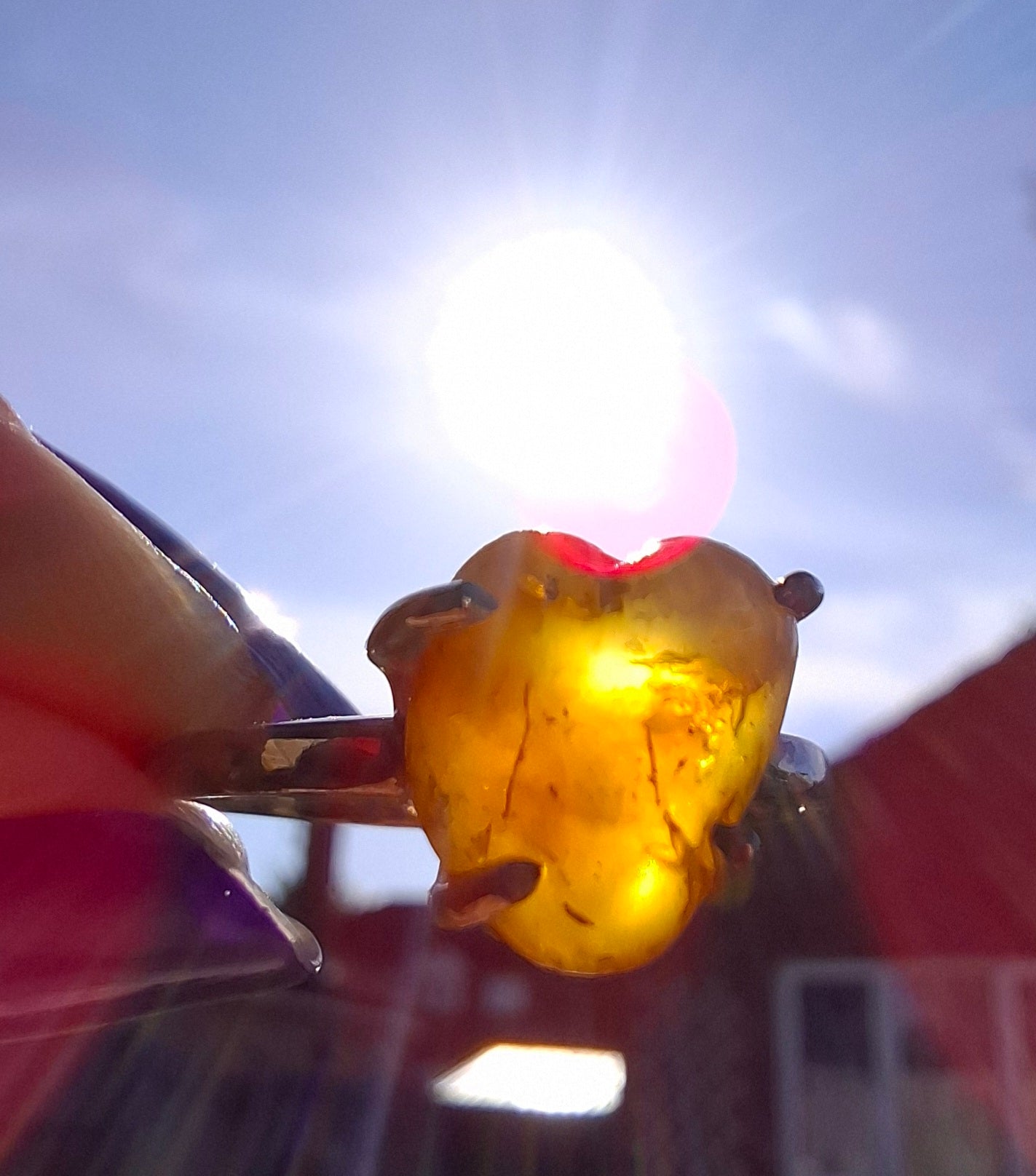 Baltic Amber Ring, size large Y, 925 Silver, Fossil (Ref: AR39)