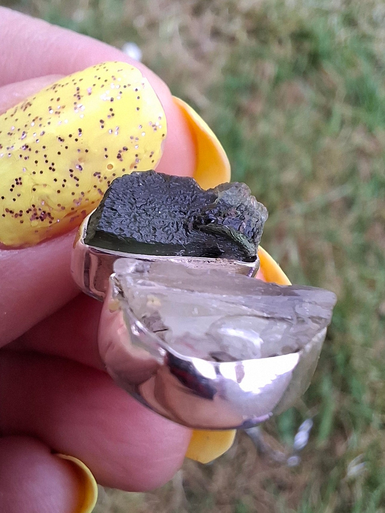 Moldavite & Libyan Desert Glass Pendant, 925 Silver, Tektite (Ref: MLP17)