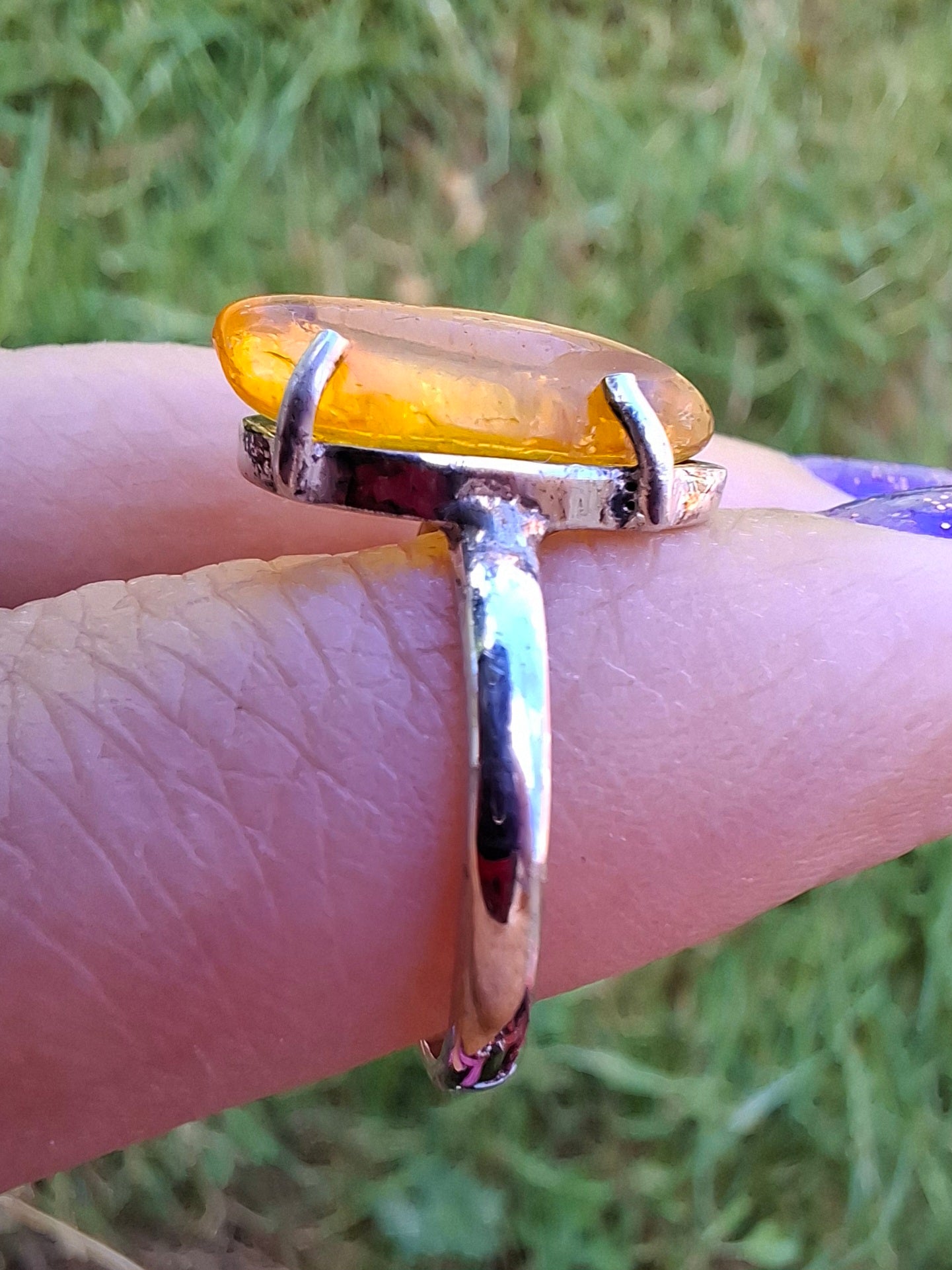 Baltic Amber Ring, size large J/small K, 925 Silver, Fossil (Ref: AR30)