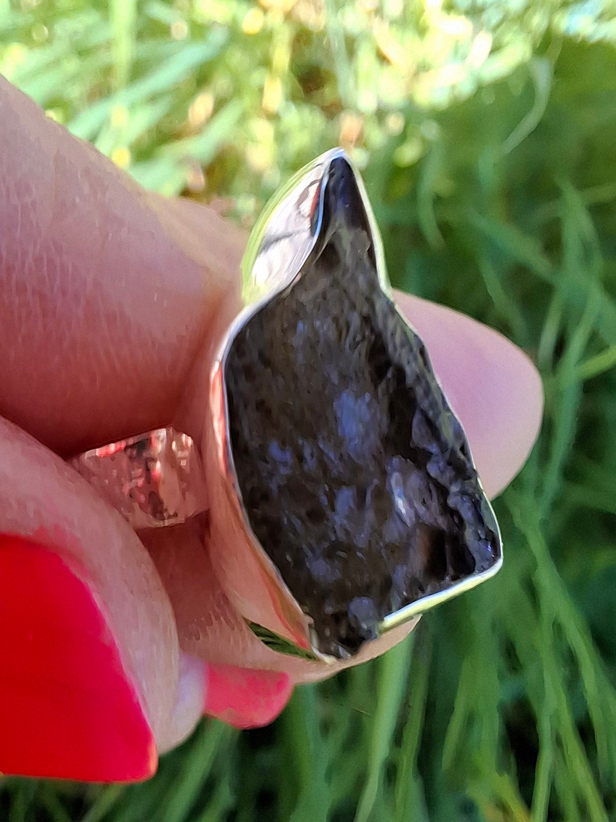 Moldavite Ring, size Y, 925 Silver, Tektite (Ref: R331)
