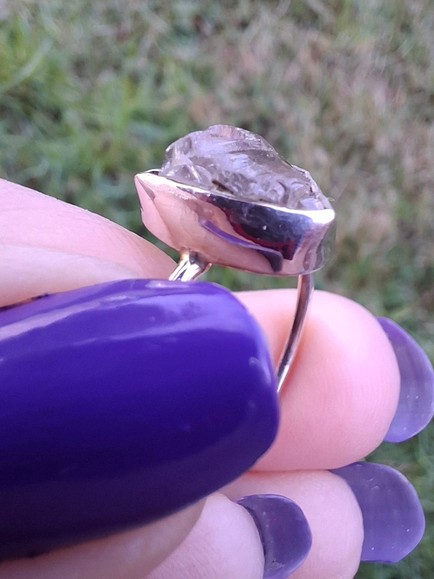 Libyan Desert Glass Ring, size large T/small U, 925 Silver, Tektite (Ref: LR51)