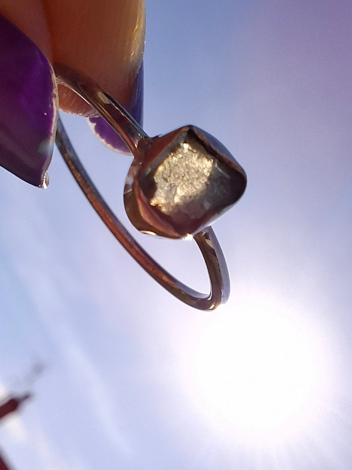 Moldavite Ring, size small Q, 925 Silver, Tektite (Ref: R44)