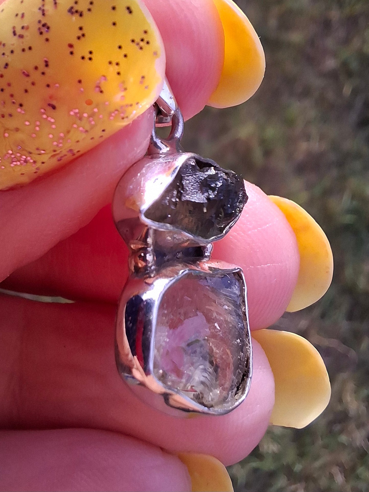 Moldavite & Libyan Desert Glass Pendant, 925 Silver, Tektite (Ref: MLP13)