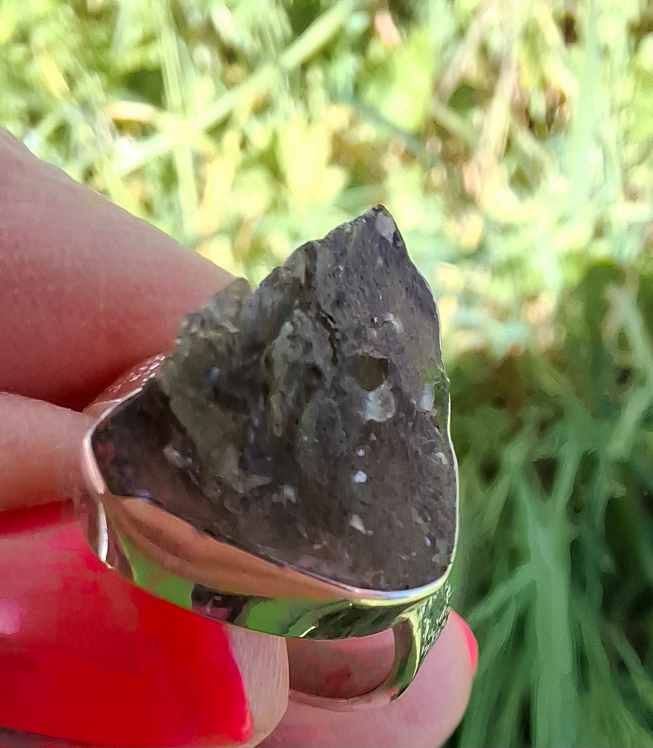 Moldavite Ring, size small K, 925 Silver, Tektite (Ref: R299)