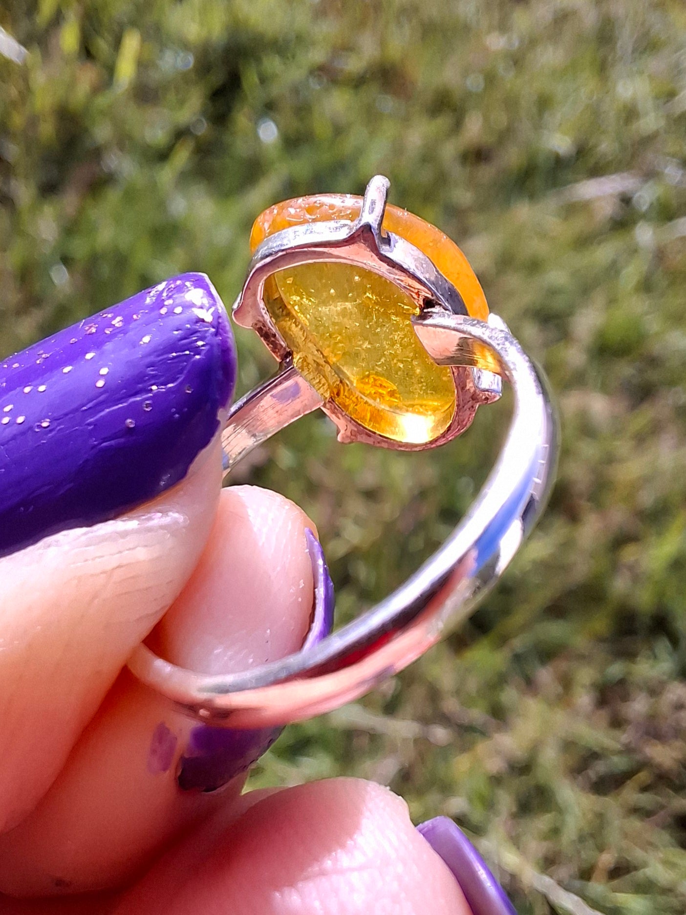 Baltic Amber Ring, size large K, 925 Silver, Fossil (Ref: AR31)