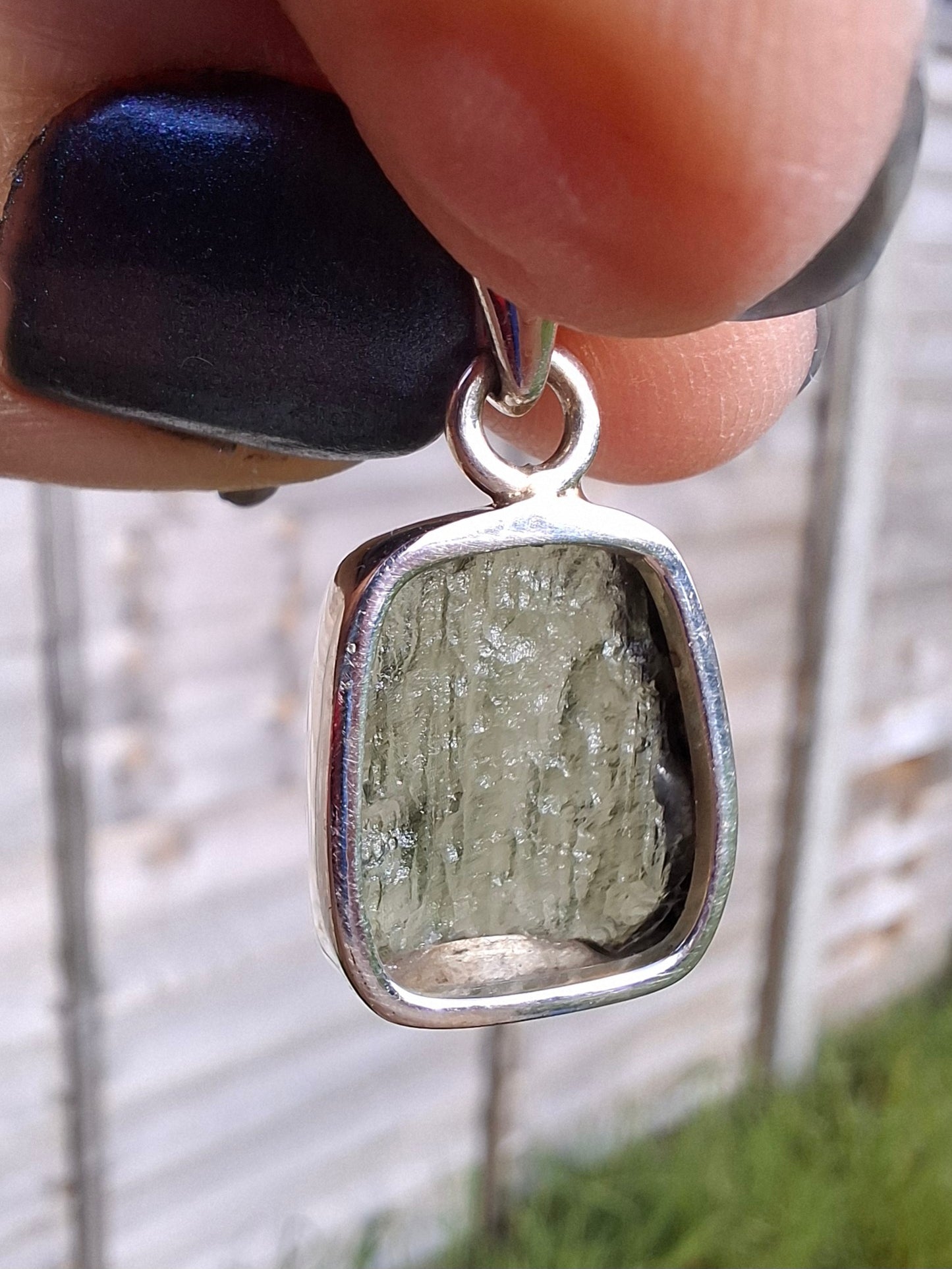Moldavite Pendant, 925 Silver, Tektite (Ref: P9)