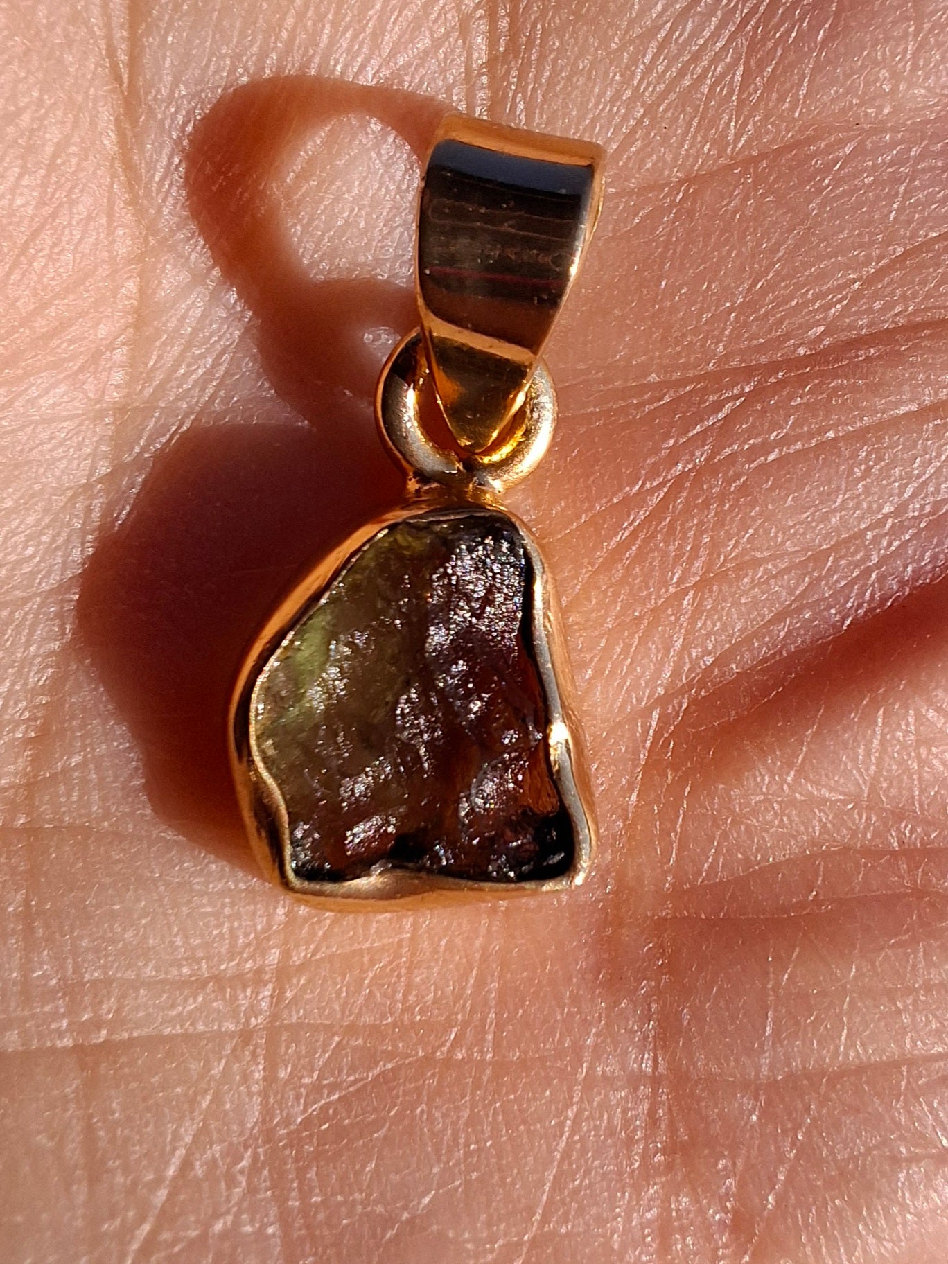 Moldavite Pendant, 14K GOLD Plated, Tektite (Ref: P448)