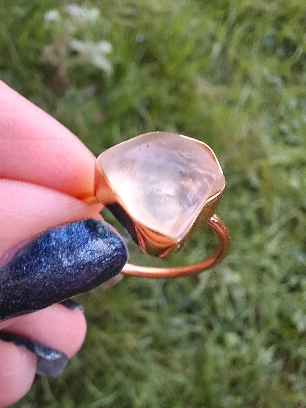 Libyan Desert Glass Ring, 14K GOLD Plated, size large P, Tektite (Ref: LR67)