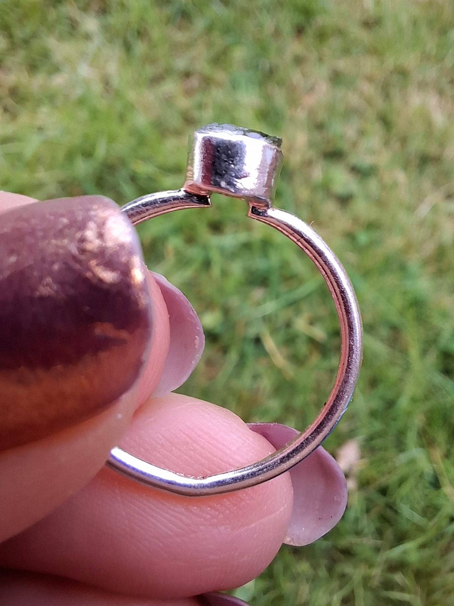 Moldavite Ring, size large M/small N, 925 Silver, Tektite (Ref: R40)