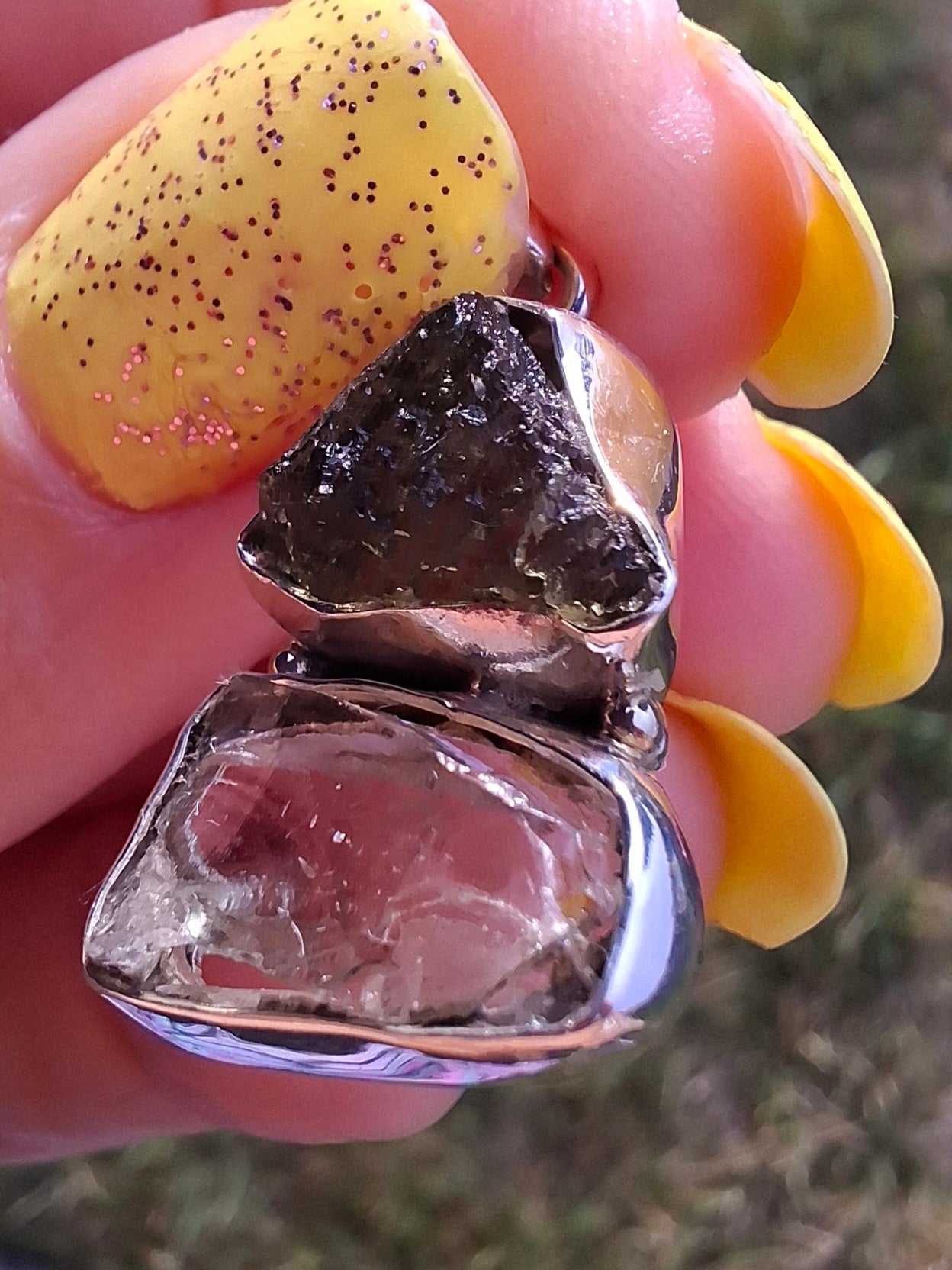 Moldavite & Libyan Desert Glass Pendant, 925 Silver, Tektite (Ref: MLP8)