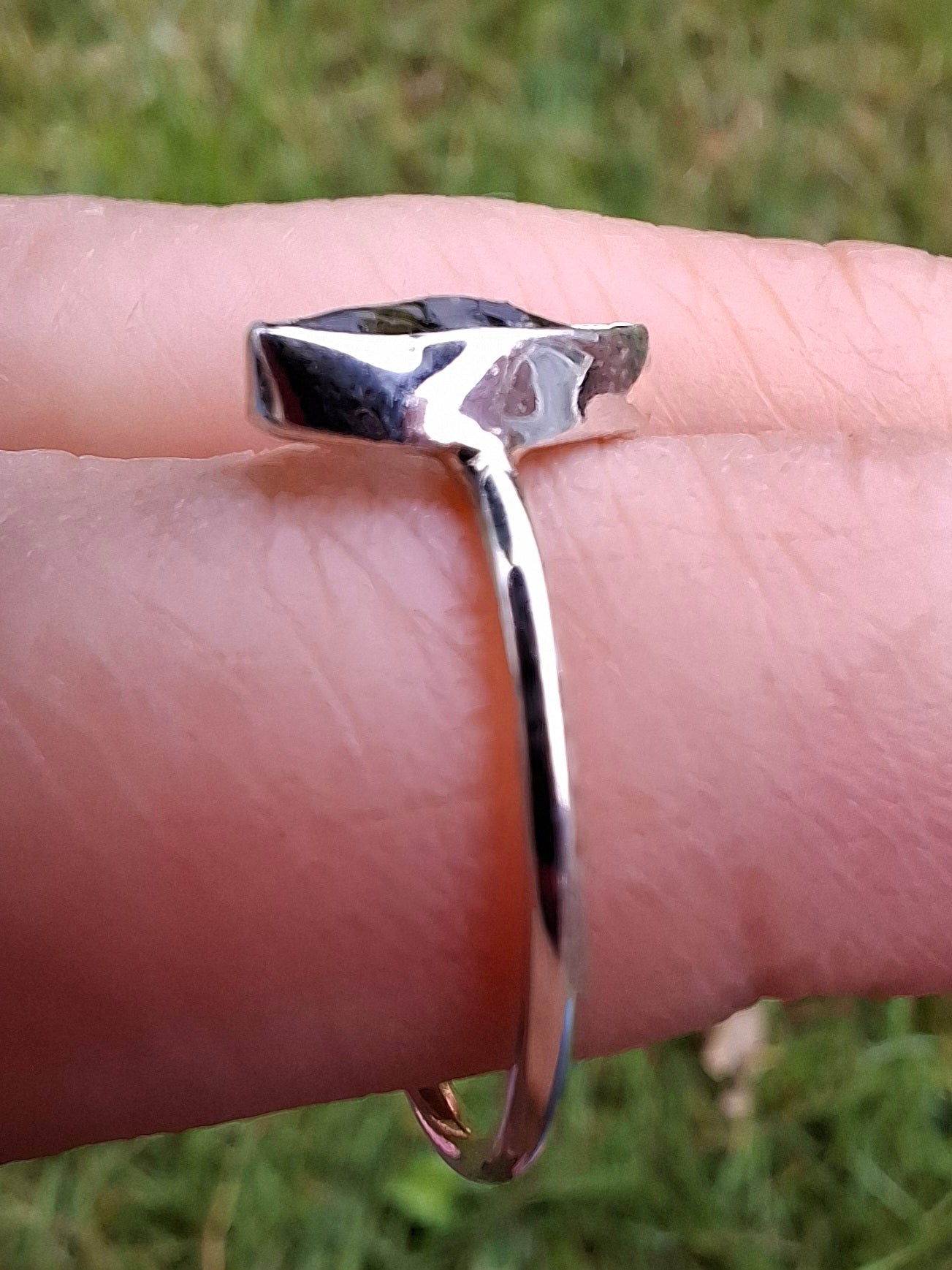 Moldavite Ring, size large M/small N, 925 Silver, Tektite (Ref: R39)