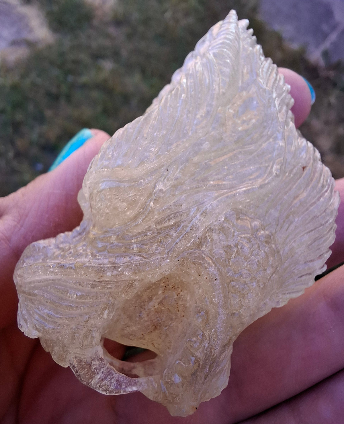Libyan Desert Glass DRAGON HEAD Carving, 75.84g, Tektite (Ref: Dragon1)