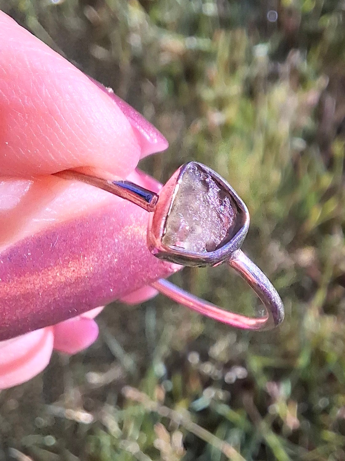 Moldavite Ring, size small S, 925 Silver, Tektite (Ref: R68)
