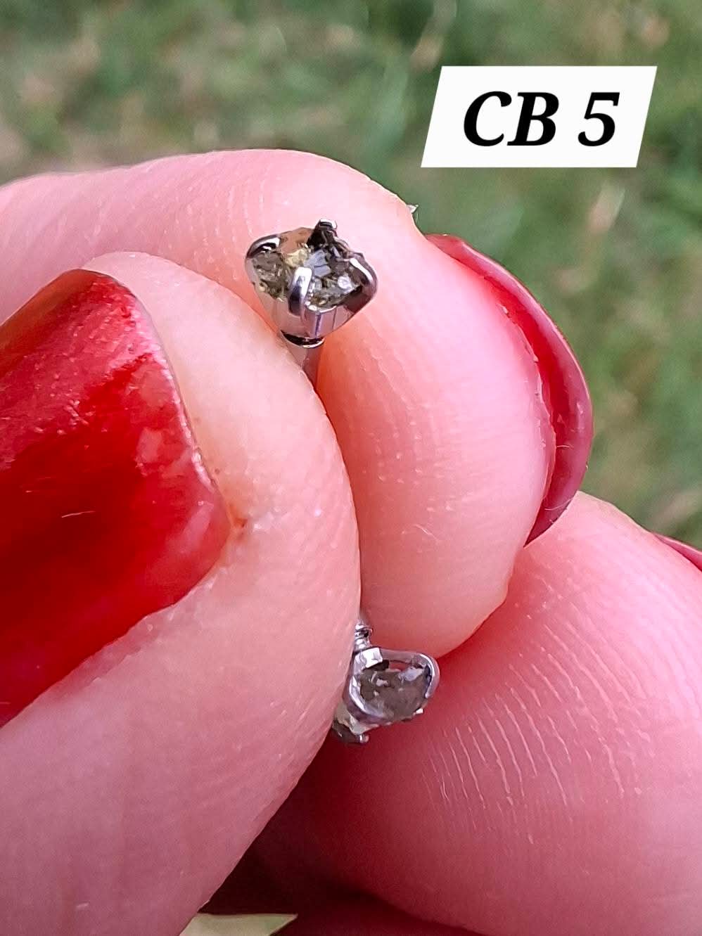 Moldavite (raw) CURVED BARBELL eyebrow body bar, 16G, Surgical steel, Tektite (Ref: CB5)