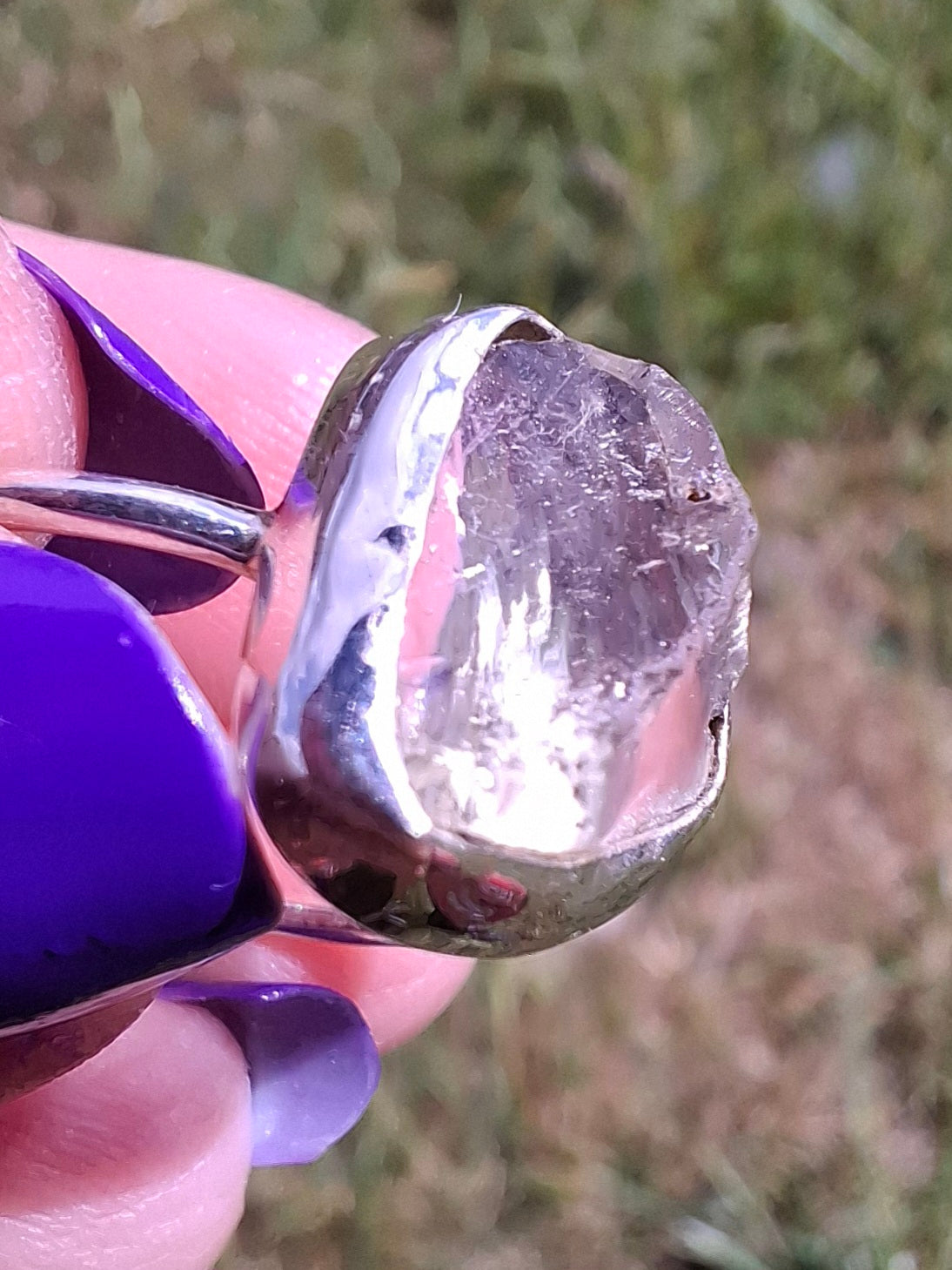 Libyan Desert Glass Ring, size large P, 925 Silver, Tektite (Ref: LR28)