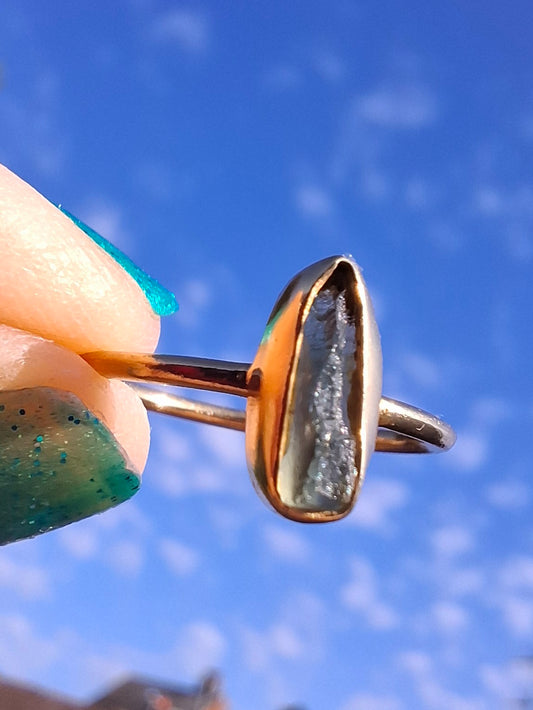 Moldavite Ring, 14K GOLD Plated, size large K / small L, Tektite (Ref: R335)