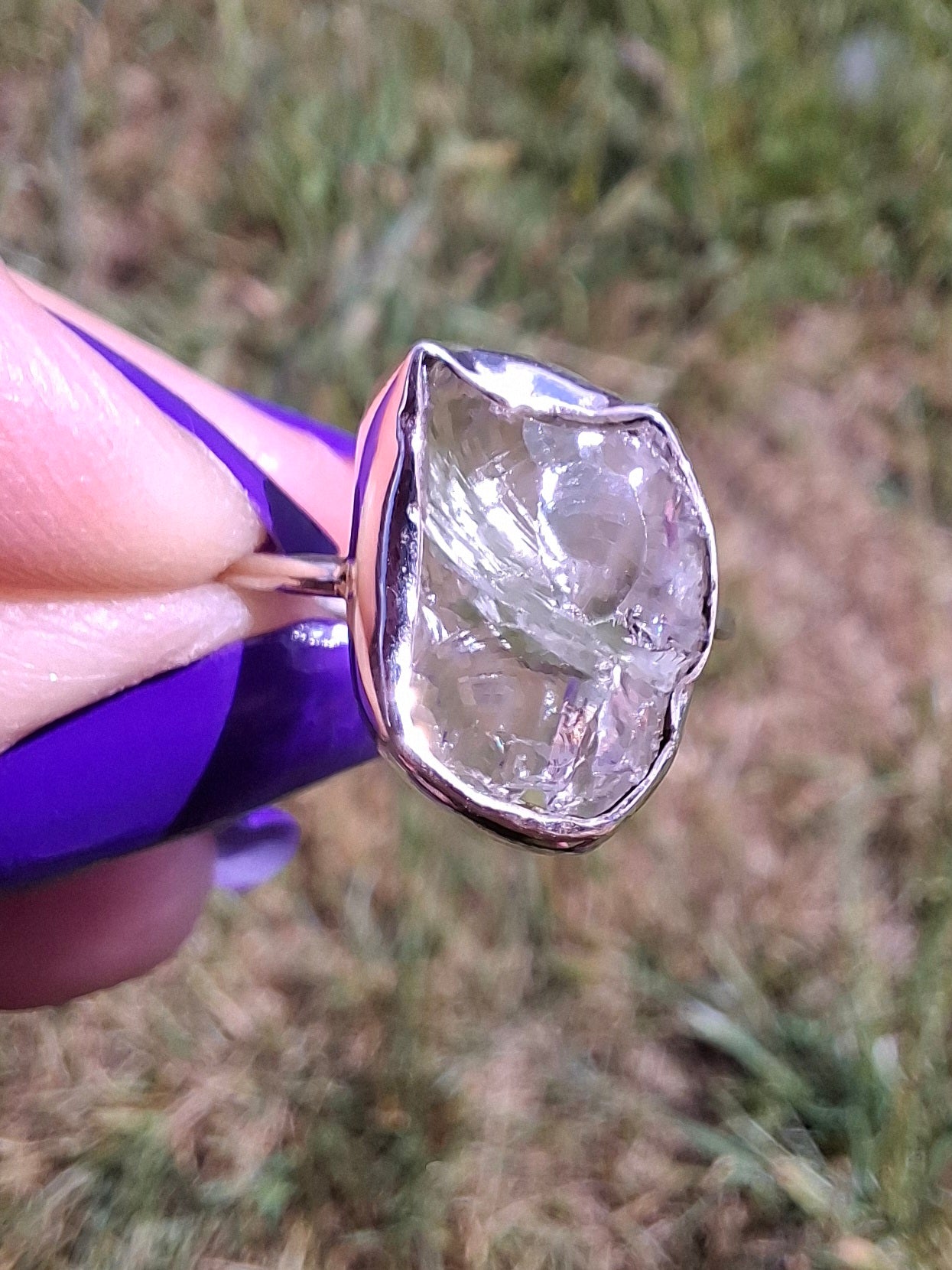 Libyan Desert Glass Ring, size large P, 925 Silver, Tektite (Ref: LR29)