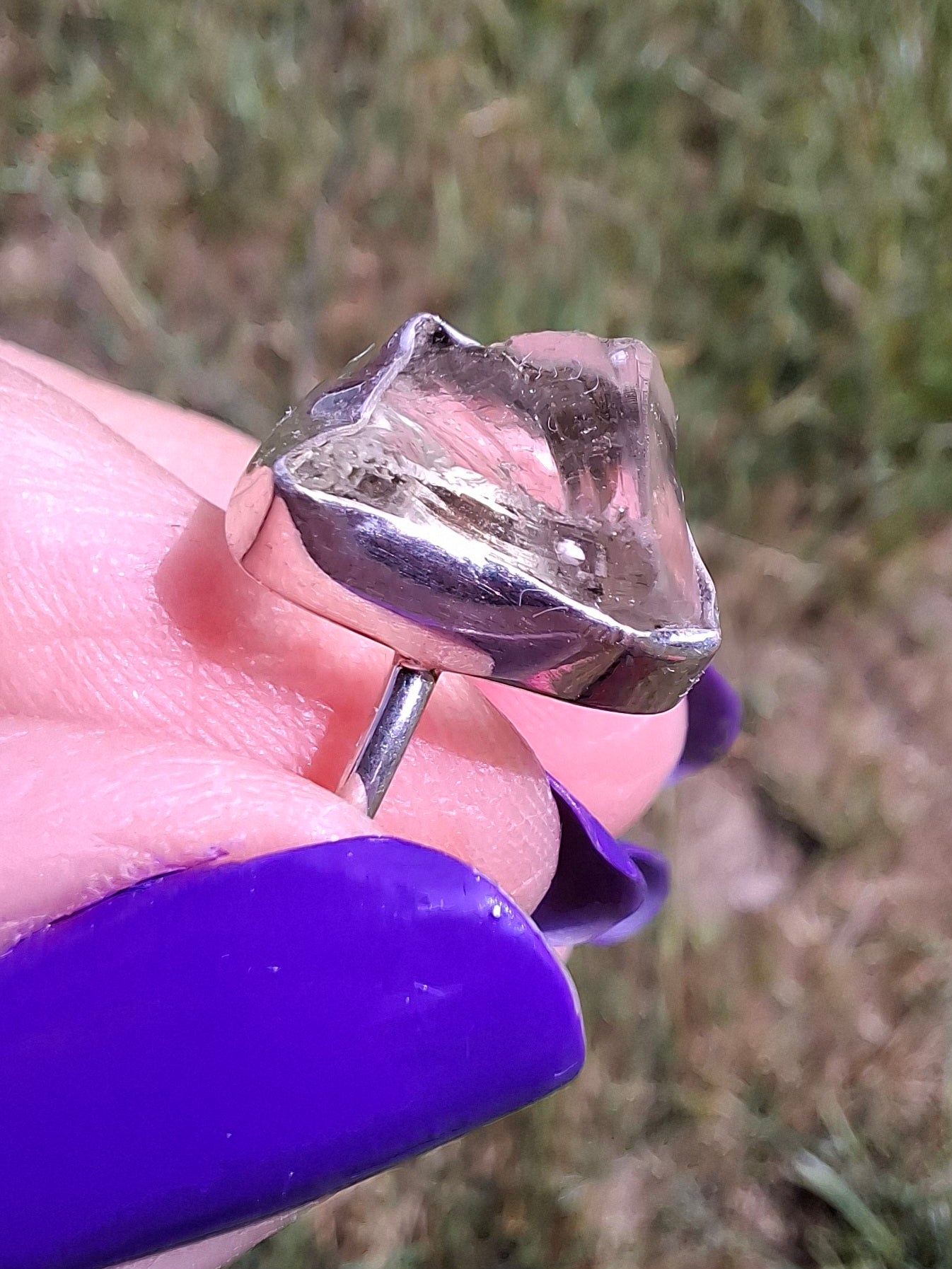 Libyan Desert Glass Ring, size P, 925 Silver, Tektite (Ref: LR26)