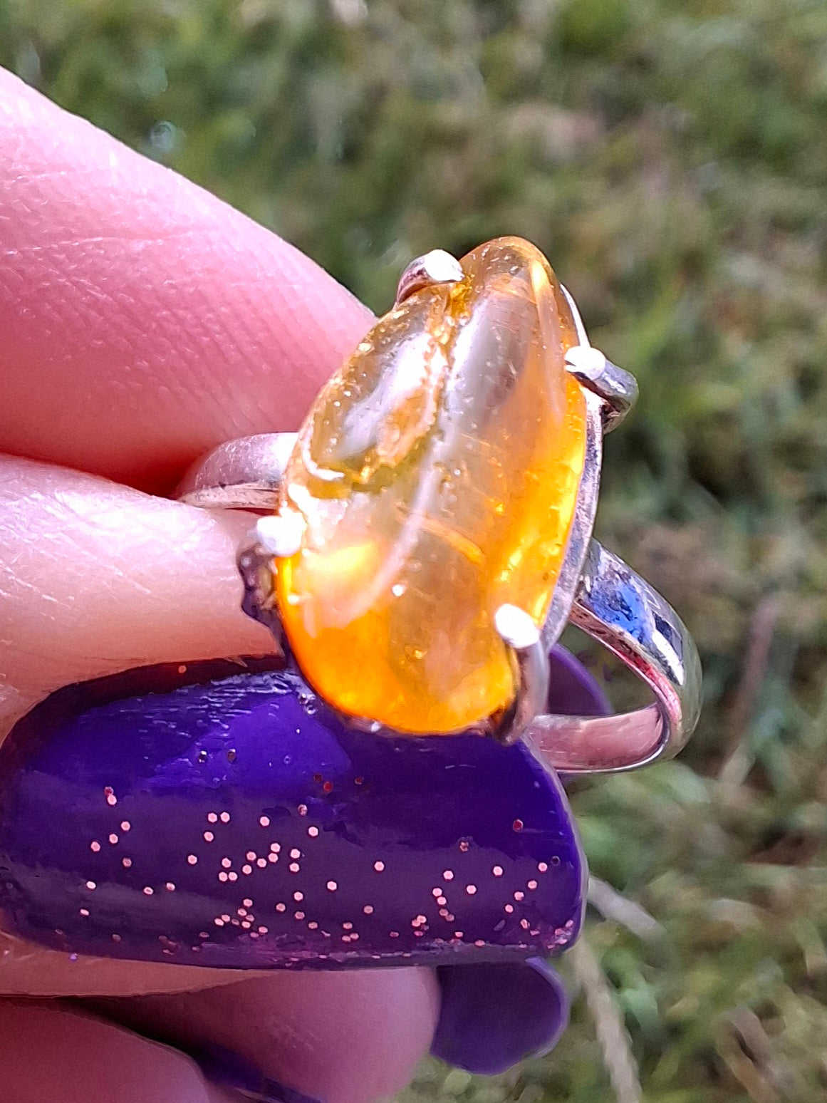 Baltic Amber Ring, size large J/small K, 925 Silver, Fossil (Ref: AR30)