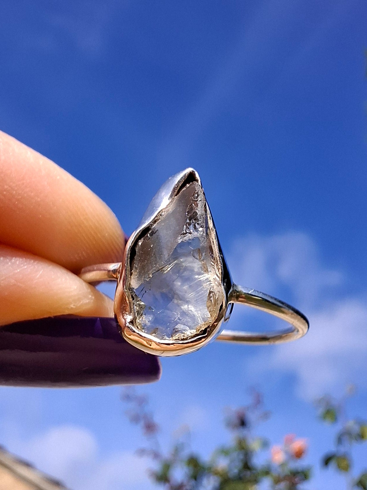 Libyan Desert Glass Ring, size large V, 925 Silver, Tektite (Ref: LR57)