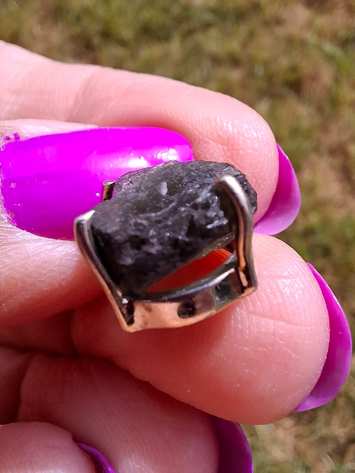 Moldavite Claw Pendant, 925 Silver, Tektite (Ref: P26)